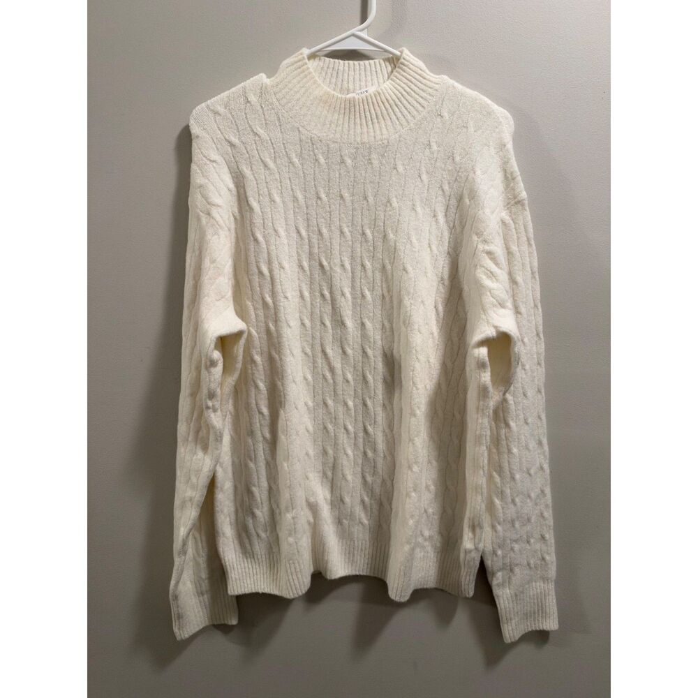 NEW J.Crew Women's Extra-Soft Cable-Knit Mock-Neck Sweater XL Ivory NWT BU741